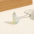 Gourd pendant necklace featuring a delicate opalescent charm and fine silver chain. - Blue