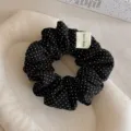 Scrunchie per capelli in tessuto a pois in stile coreano per donne accessori per capelli giornalieri - Anello per Capelli a Pois / Nero