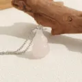 Natural pink crystal gourd pendant necklace with delicate silver chain for women daily wear - Pink