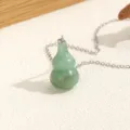 Green Jade Gourd Pendant Necklace Cute Fine Silver Chain Fashion Jewelry Gift for Women - Green