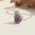 Purple crystal gourd pendant necklace with silver chain, cute and unique jewelry variant. - Purple