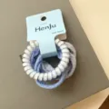 Sweet candy color elastic hair tie set, Korean style telephone wire hair bands for daily styling. - Set of 5 / Blue Series