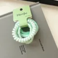 Mint green hair ties detail view, sweet elastic telephone wire and velvet bands set. - Set of 5 / Green Series