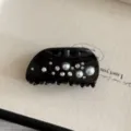 Pinza de pelo semiredonda negra elegantemente decorada con brillante pedrería y perlas. - Estilo Semicírculo Negro