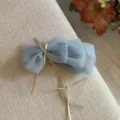 Blue plaid organza bow hair clip detail view, sweet summer style elegant accessory for women. - Blue Plaid Bow Hair Clip / Blue Plaid