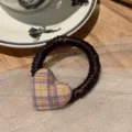 Coletero para el pelo con corazón de cuadros estilo coreano, accesorio oscuro y bonito. - Cuadros Amarillo Púrpura