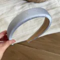 Silver padded satin headband with metal studs stylish hair accessory for women daily wear - Wide Style / Blue