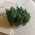 Green polka dot organza hair bow detail, lightweight sheer scrunchie for elegant updos. - Green