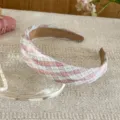 Pink plaid headband for women, sweet hair hoop detail view, daily hair accessories fashion cute style - Pattern #1