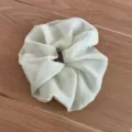 Light green gingham sheer scrunchie, soft hair tie detail view, elegant Korean style hair accessory. - Off White