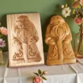 Beechwood Santa Claus cookie mold cutter set showing wooden stamp and finished biscuit - Full Body Santa Claus Style / 13x8x2cm