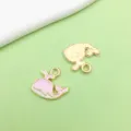 Pink enamel and gold metal whale charms for DIY bracelet jewelry making accessories 1pc - Whale (11890)