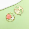 Gold alloy shell and starfish charm DIY jewelry accessory, pink enamel pearl rhinestone pendant. - Starfish Seashell(12040)