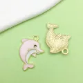 Pink enamel dolphin whale alloy charm pendant DIY bracelet cute jewelry accessory option - Dolphin (16748)