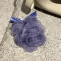 Paarse organza bloem haarscrunchie elegante elfje haaraccessoire voor dames stijlvol chic - 3D Bloem Strik Scrunchie / Blauw Paars