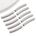 Stainless steel curved tube beads for DIY jewelry making, silver polished noodle pendant findings. - Smooth Curved Tube / 3x20x3mm (Hole 3.5mm) / Steel