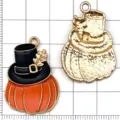 Pendentif citrouille Thanksgiving en émail avec chapeau haut de forme et feuille pour DIY. - Citrouille avec Chapeau de Sorcière