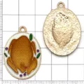 Pendentif dinde Thanksgiving en alliage émaillé breloque accessoire bijou vue avant et arrière - Dinde Jaune