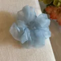 Französisches blaues Karomuster Organza Haargummi Flauschig süßes Accessoire für Pferdeschwanz - Blau Kariert