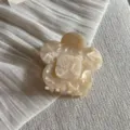 Vue de détail rapprochée d'une pince à cheveux en acétate florale beige au design chic. - Couleur Sirène