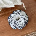 Chic white polka dot hair scrunchie with black lettuce edge, sweet Korean style ponytail holder. - Polka Dot Style / White