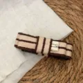 Brown beige striped fabric hair banana clip sweet handmade ribbon detail minimalist fashion accessory. - Banana Clip / Brown