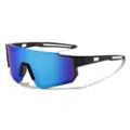 Cool sports cycling sunglasses for outdoor riding, windproof and sun protection eyewear. - Black Frame Blue Mirrored Lens