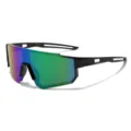 Cool sports cycling sunglasses with large colorful reflective lenses and black frames. - Black Frame Green Mirror Lens