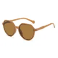 Retro polygon milk tea colored sunglasses for women daily UV protection trendy fashion eyewear. - Polygon Sunglasses / Brown Frame Tea Lens