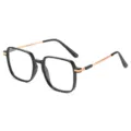 Stylish large frame anti-blue light glasses with black and rose gold temples for daily wear. - Bright Black Photochromic