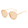 Retro polygonal milk tea sunglasses for women, stylish UV400 sun protection eyewear main. - Beige Frame Light Tea Lens