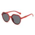 Red polygonal sunglasses for women, retro British style stylish sun protection eyewear. - Polygon Sunglasses / Red Frame Grey Lens