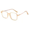 Clear tea square frame blue light blocking glasses with ultra-light metal temples for women. - Transparent Tea Photochromic