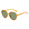 Retro polygonal orange frame sunglasses with dark green lenses for chic summer sun protection. - Polygon Sunglasses / Orange Frame Dark Green Lens