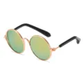 Roségouden ronde huisdier zonnebril met groene lenzen, trendy metallic kattenbril. - Gouden Frame Gouden Spiegel