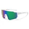 White frame sports cycling sunglasses with colorful reflective shield lens for outdoor riding. - White Frame Green Mirror