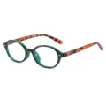 Occhiali retro ovali luce blu con montatura verde scuro e stanghette tartarugate. - Montatura Verde Lente Chiara