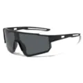 Stylish black sports cycling sunglasses with large shield lens for outdoor windproof protection. - Black Frame Grey Lens