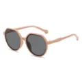 Milk tea color polygon sunglasses for women, retro sun protection UV400 eyewear variant. - Pink Frame Gray Lens