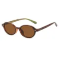 Occhiali da Sole Ovali Tartarugati Vintage Lenti Marroni Astine Verdi Occhiali Trendy - Montatura Leopardata Lenti Tè