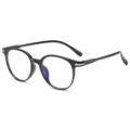 Gafas redondas negras clásicas con bloqueo de luz azul y elegante decoración de metal plateado. - Negro Brillante