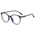 Gafas redondas negras anti luz azul con elegantes detalles de flecha plateada. - Negro Mate