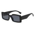 Stylish black chunky rectangular sunglasses for women and men, retro fashion sun eyewear. - Square Sunglasses / Black Frame Grey Lens