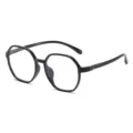 Moderne schwarze polygonale Blaulichtfilter Brille für Damen und Herren, klare Gläser. - Glänzender schwarzer Rahmen