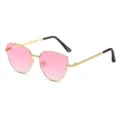 Gafas de sol de ojo de gato de metal para mujer lentes rosas degradadas patillas texturizadas - Montura Dorada Lentes Doble Rosa