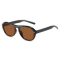 Chic retro black oval sunglasses with brown lenses, Y2K fashion statement eyewear for women. - Black Frame Tea Lens