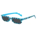 Blue pixelated sunglasses novelty party eyewear cool fashion unisex sun glasses. - Pixelated Style / Blue Checkered (Small Frame)