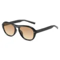 Black frame vintage retro oval cat-eye sunglasses featuring stylish gradient brown lenses - Black Frame Gradient Tea Lens