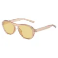 Vintage oval frame sunglasses with translucent pink frames and yellow lenses Y2K trendy eyewear. - Transparent Brown Frame Yellow Lens