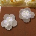 Close-up of handmade double-layer clear sequin flower with faux pearl center for DIY crafts. - Flower / Single Piece